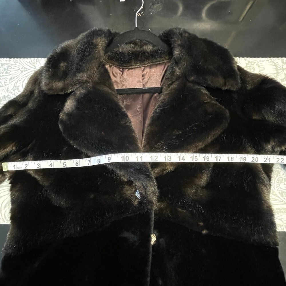 Vintage Borgazia By Russel Taylor Women's Long Faux Fur Coat Black & Brown Sz M - Picture 11 of 12